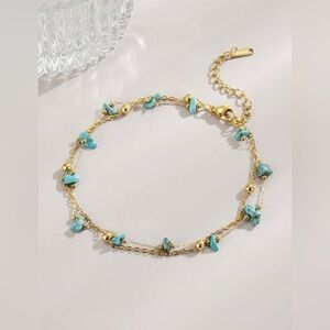18K Gold Turquoise Stone Anklet